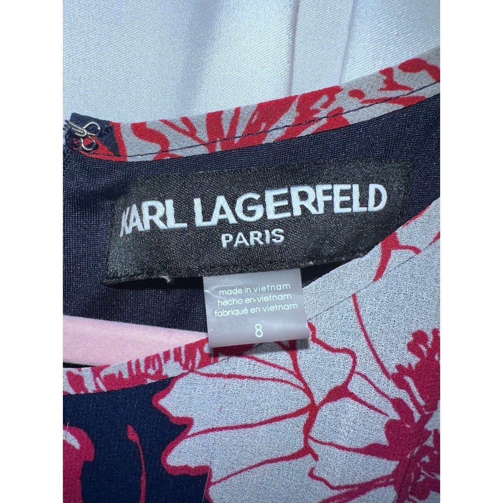 Karl Lagerfeld Paris Womens Floral Chiffon Maxi Dress Navy Pink 8 Wedding Guest - Picture 4 of 7